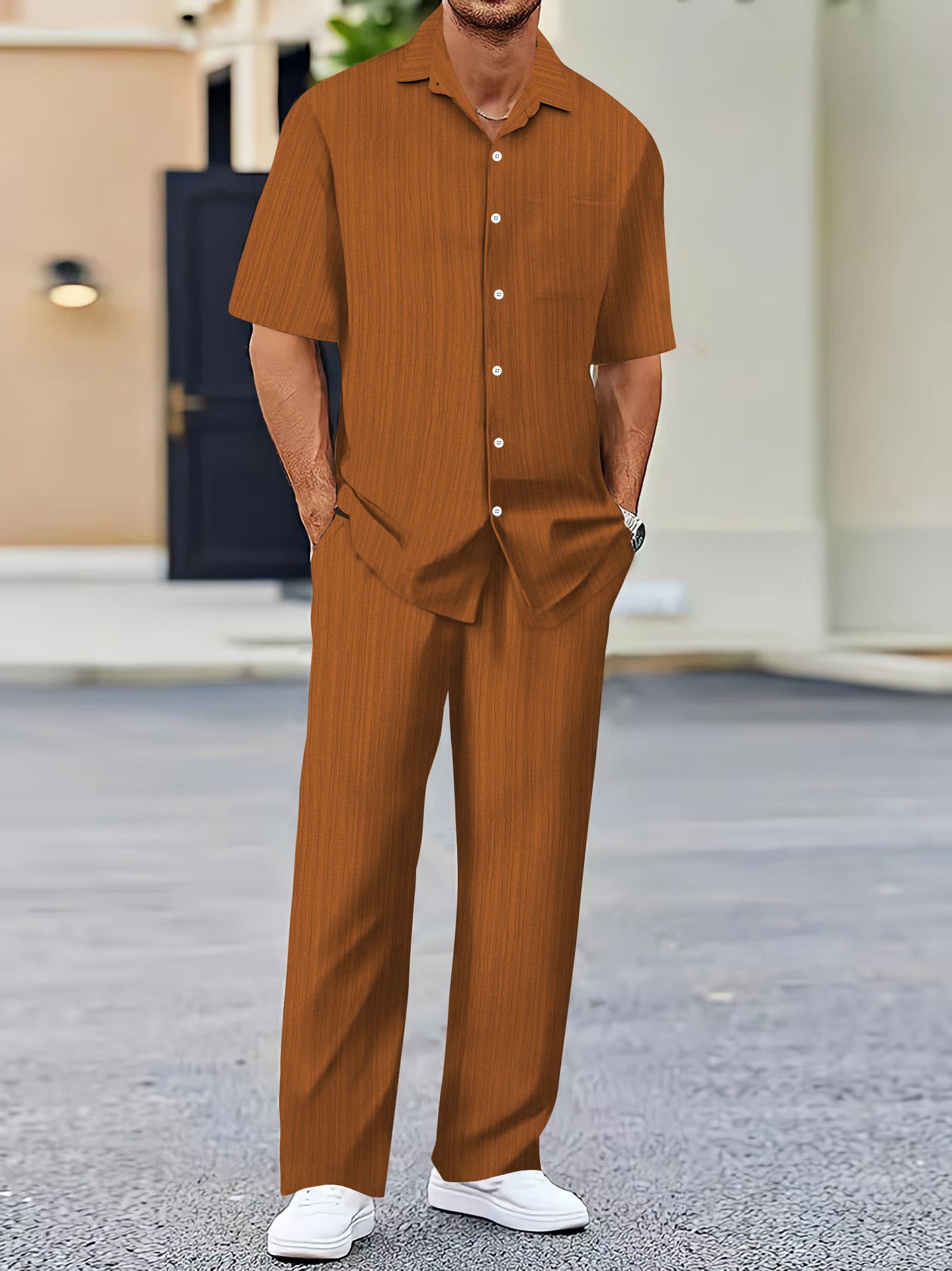 Men's Solid Color Short Sleeve Fashion Suit - 𝓢𝓱𝓸𝓹𝓵𝓮𝓬𝔂