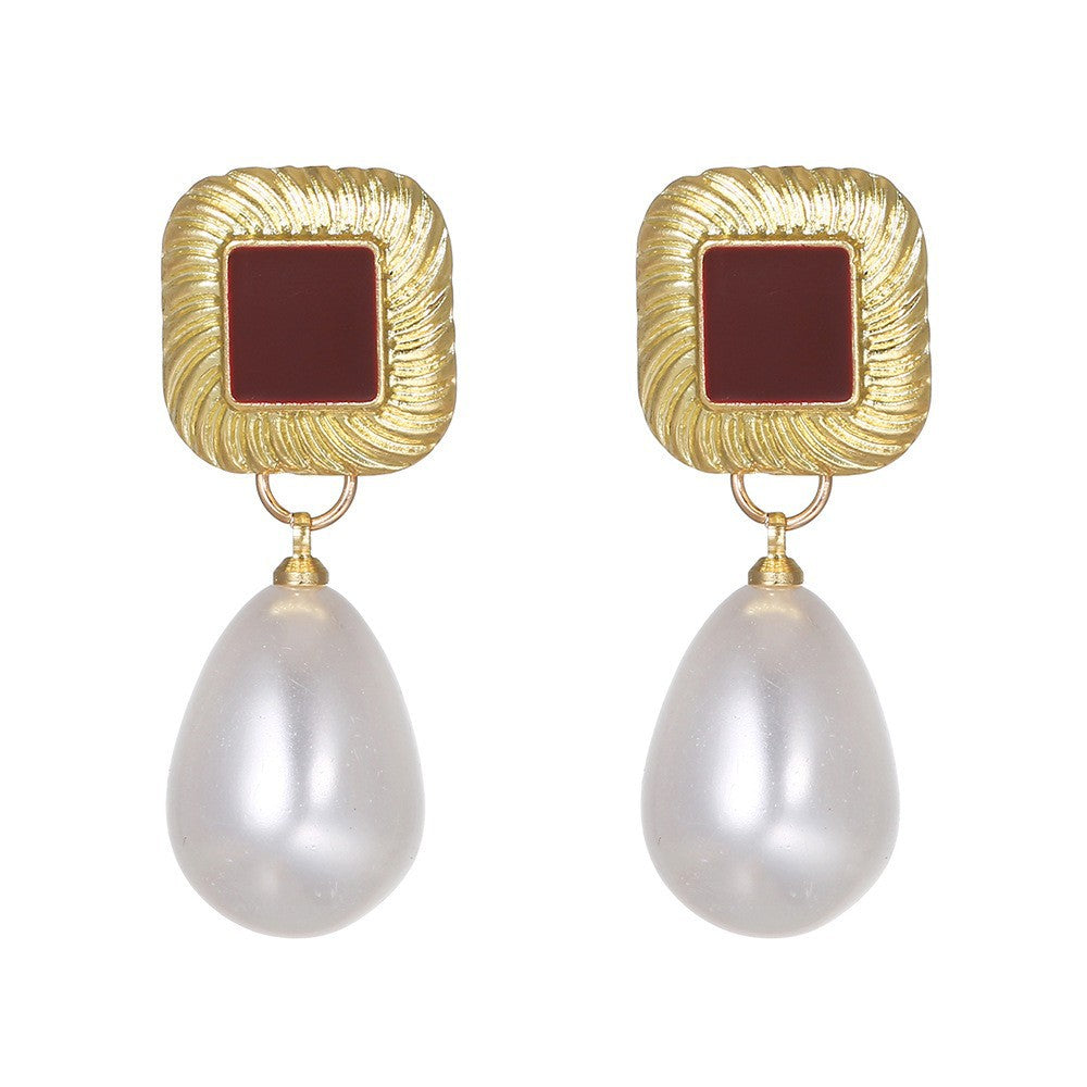 Retro Wine Red Pearl Earrings For Women Hong Kong Style - 𝓢𝓱𝓸𝓹𝓵𝓮𝓬𝔂
