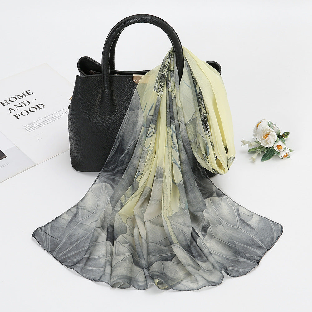 Thin Chiffon Lotus Pond Moonlight Printed Silk Scarf - 𝓢𝓱𝓸𝓹𝓵𝓮𝓬𝔂