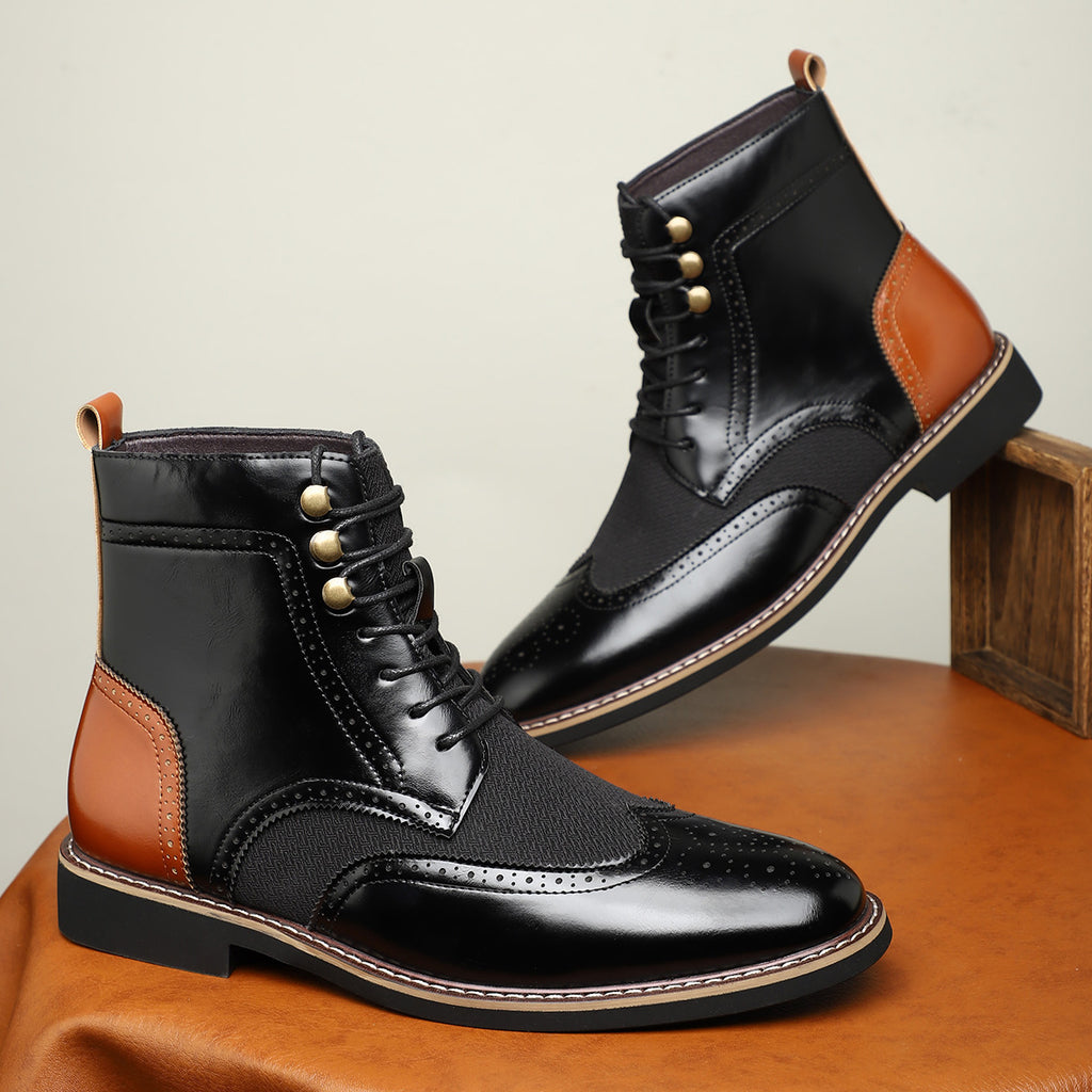New British Men's High Top Color Blocked Leather Shoes - 𝓢𝓱𝓸𝓹𝓵𝓮𝓬𝔂