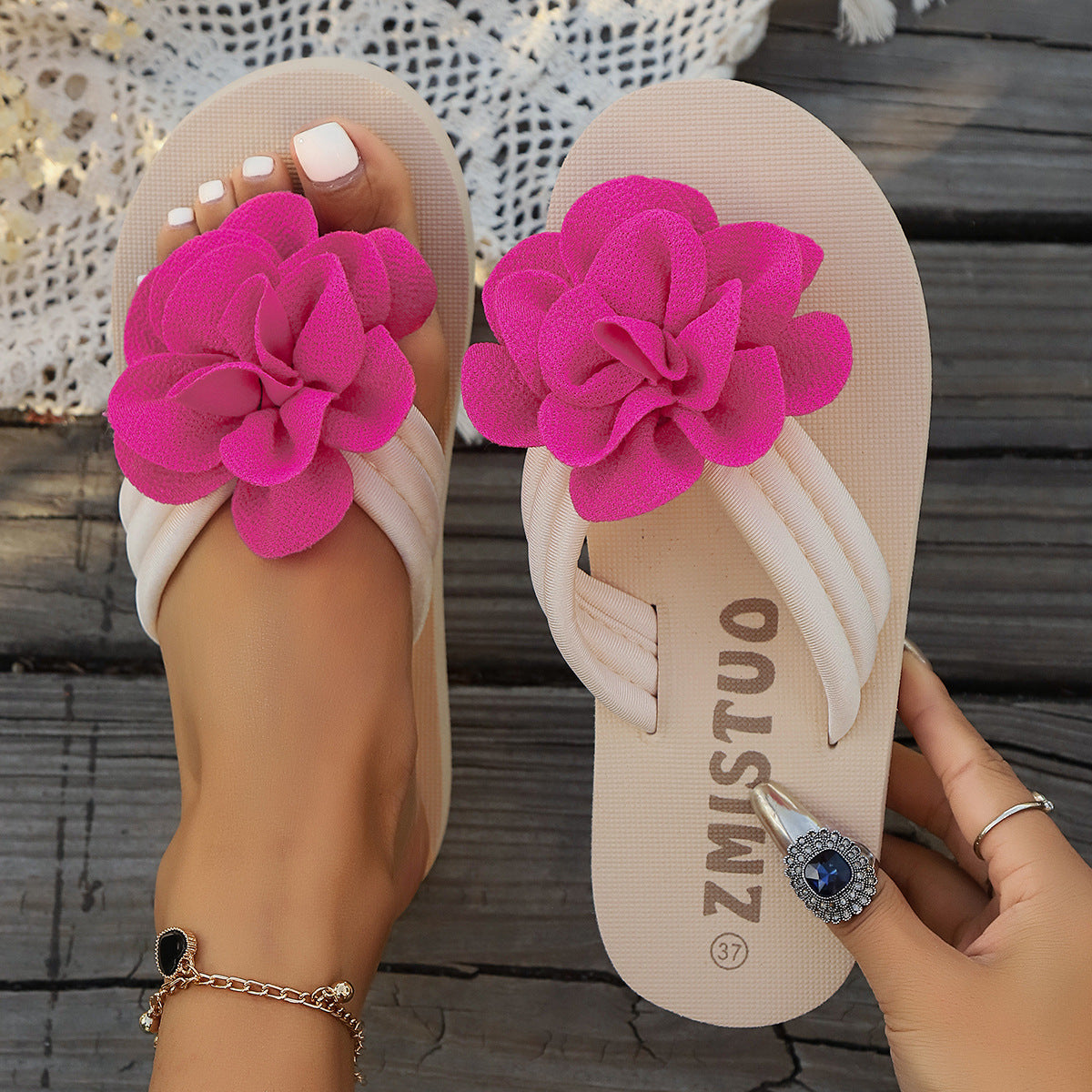 Plus Size Slippers Flower Solid Color Slippers Flip Flops - 𝓢𝓱𝓸𝓹𝓵𝓮𝓬𝔂