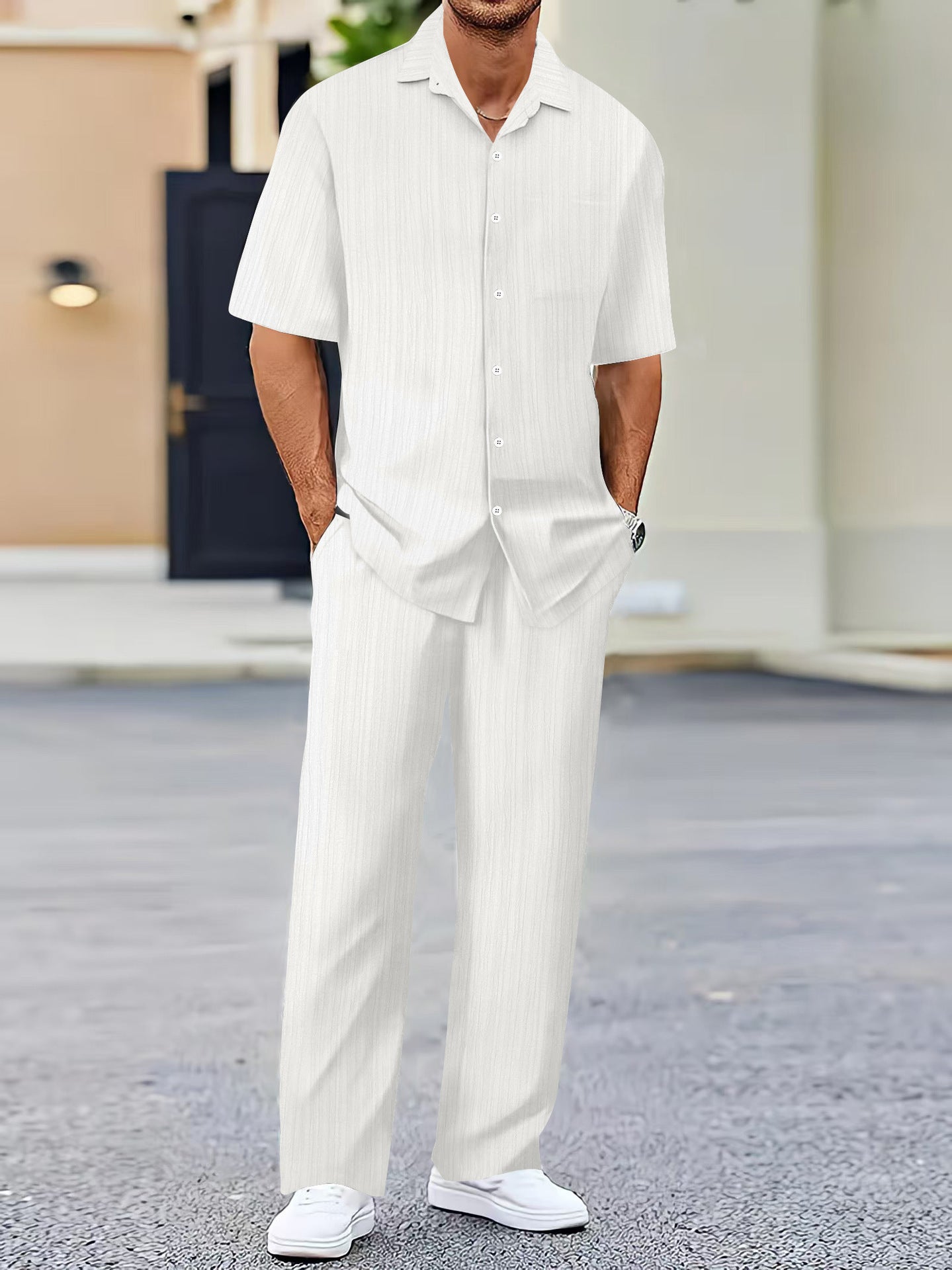 Men's Solid Color Short Sleeve Fashion Suit - 𝓢𝓱𝓸𝓹𝓵𝓮𝓬𝔂