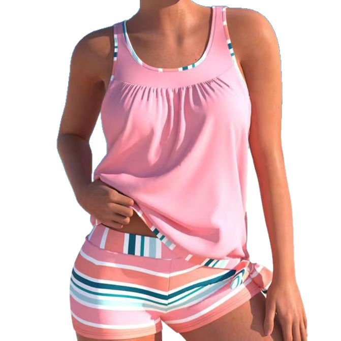 European And American Sexy Printed Drawstring Lace Boxer Swimsuit