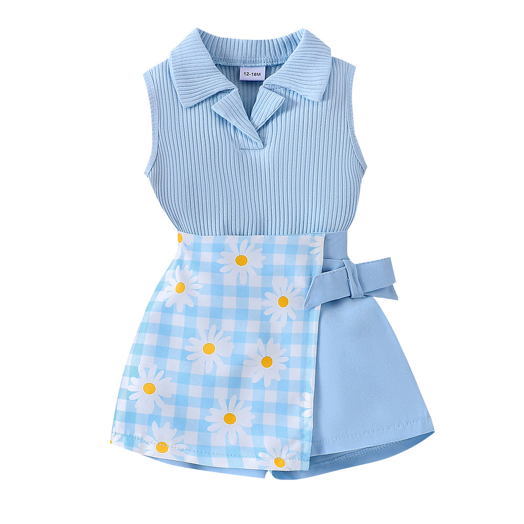 Girls' Fashion Plaid Stitching Shorts Suit - 𝓢𝓱𝓸𝓹𝓵𝓮𝓬𝔂