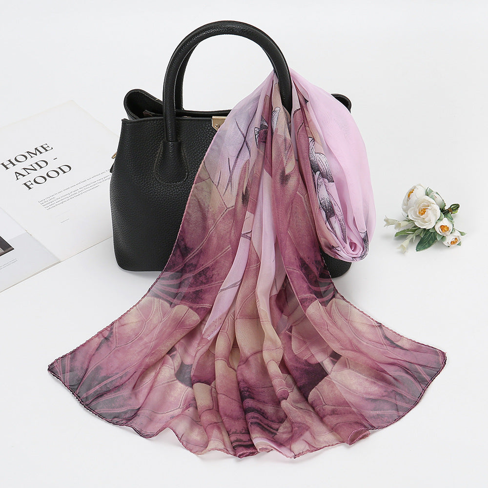 Thin Chiffon Lotus Pond Moonlight Printed Silk Scarf - 𝓢𝓱𝓸𝓹𝓵𝓮𝓬𝔂