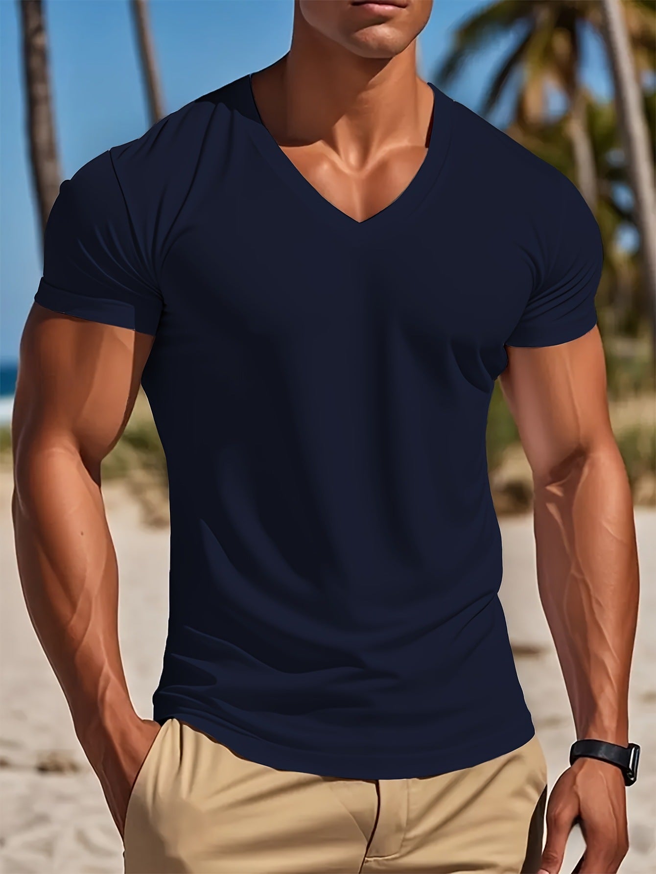 Men's V-neck T-shirt Smooth Black - 𝓢𝓱𝓸𝓹𝓵𝓮𝓬𝔂