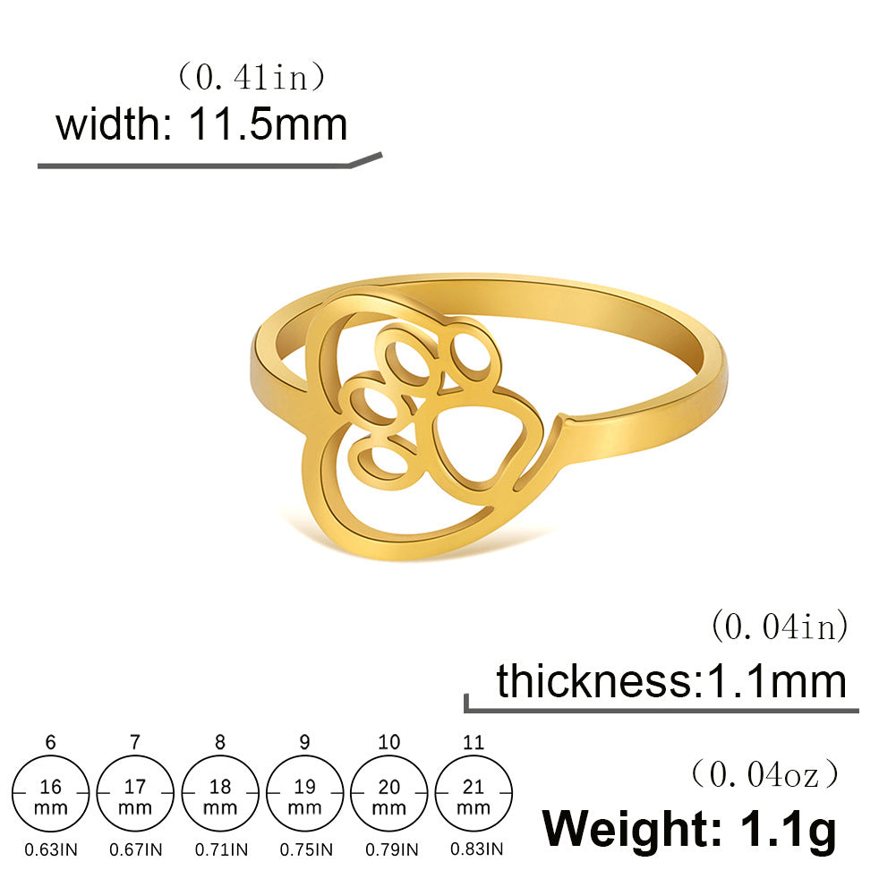Cut Stainless Steel Hollow Cat Footprints Love Couple Ring Personality Creative Ring - 𝓢𝓱𝓸𝓹𝓵𝓮𝓬𝔂