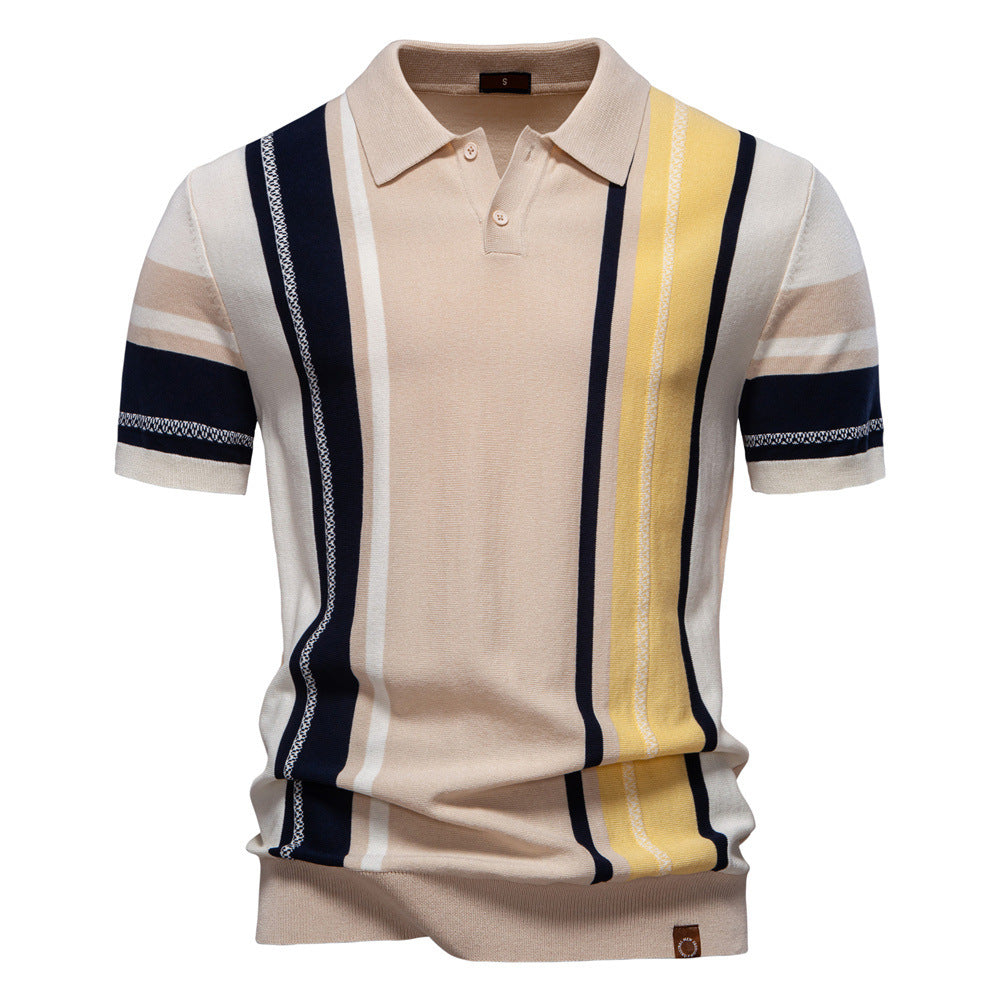 Men's Lapel Short Sleeve Knitted Polo Striped Stitching - 𝓢𝓱𝓸𝓹𝓵𝓮𝓬𝔂