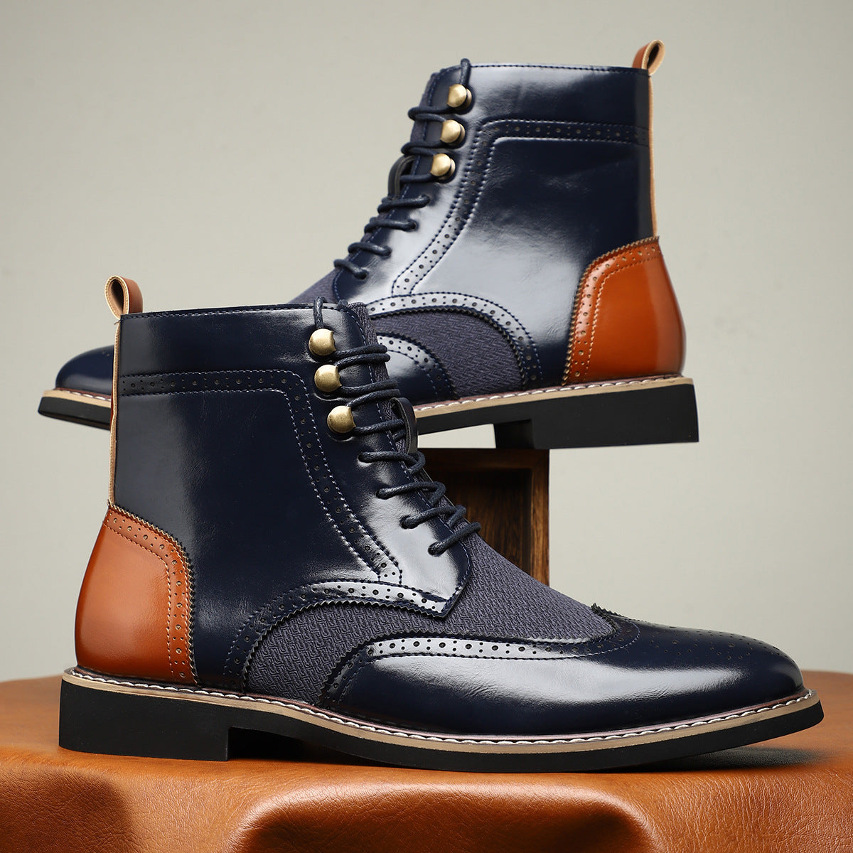 New British Men's High Top Color Blocked Leather Shoes - 𝓢𝓱𝓸𝓹𝓵𝓮𝓬𝔂