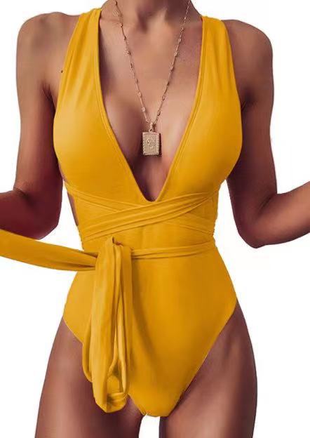 Women's One-piece Lace-up Sexy Deep V Backless Swimsuit