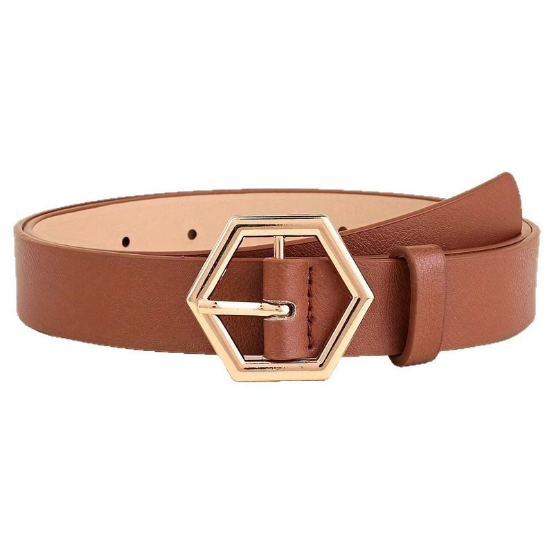 Women's Hexangular Star Irregular Gold Buckle PU Belt - 𝓢𝓱𝓸𝓹𝓵𝓮𝓬𝔂
