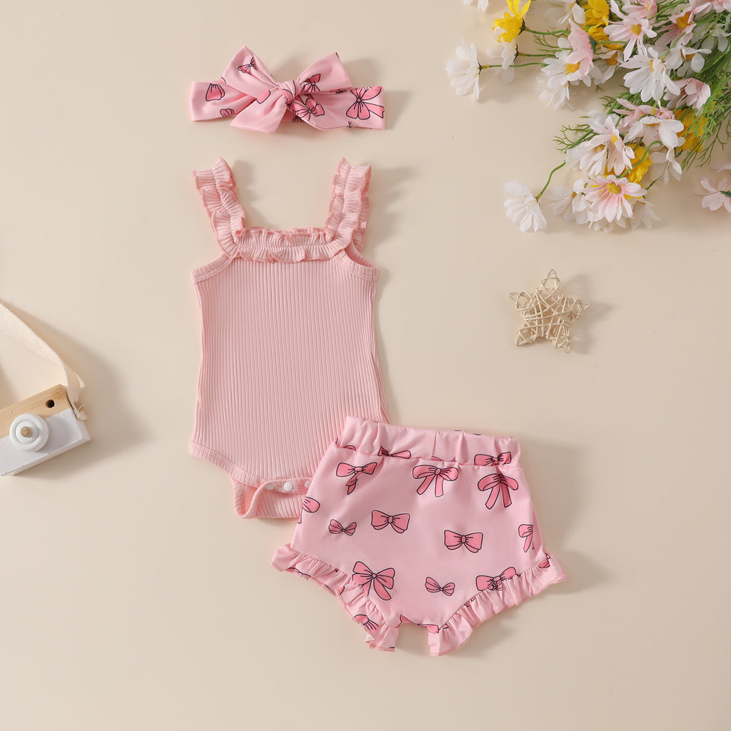 Girls' Solid Color Romper Bow Shorts Two-piece Set - 𝓢𝓱𝓸𝓹𝓵𝓮𝓬𝔂