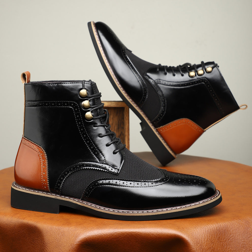 New British Men's High Top Color Blocked Leather Shoes - 𝓢𝓱𝓸𝓹𝓵𝓮𝓬𝔂