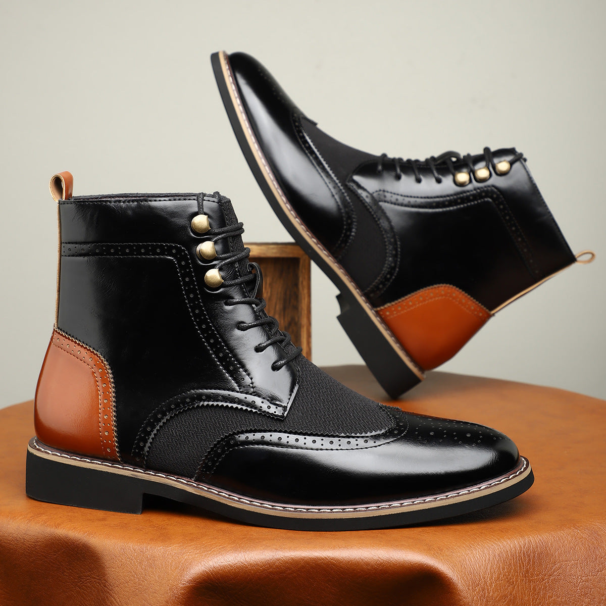 New British Men's High Top Color Blocked Leather Shoes - 𝓢𝓱𝓸𝓹𝓵𝓮𝓬𝔂