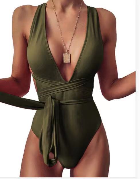 Women's One-piece Lace-up Sexy Deep V Backless Swimsuit
