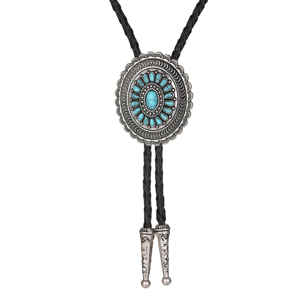 American Indian Western Style Turquoise Carved Bolo Tie - 𝓢𝓱𝓸𝓹𝓵𝓮𝓬𝔂