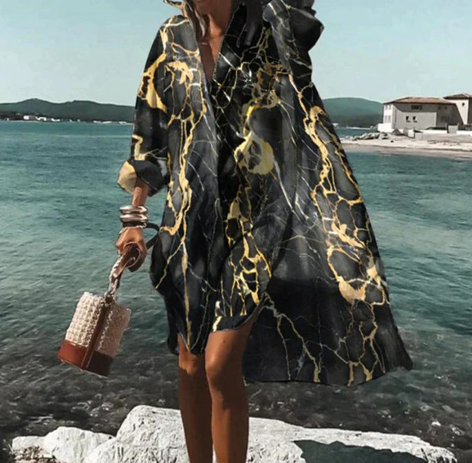 Women's Loose Digital Printing Long-sleeved Lapel Shirt Dress - 𝓢𝓱𝓸𝓹𝓵𝓮𝓬𝔂