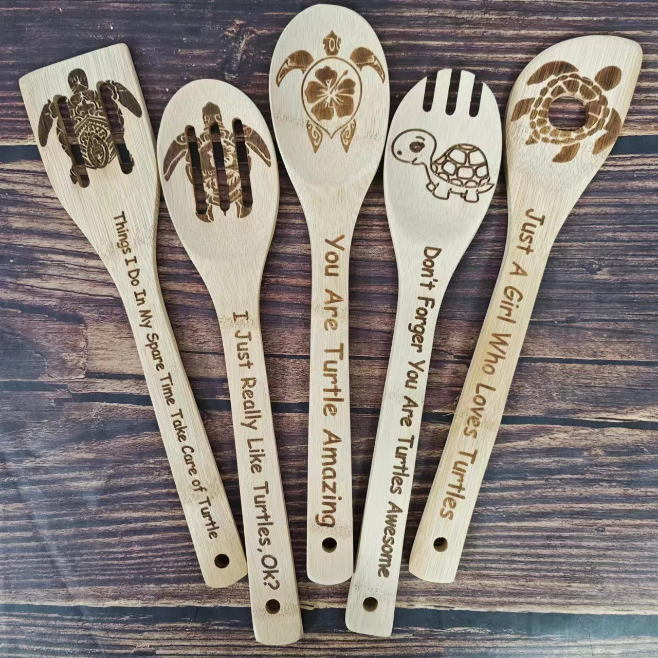 Bamboo Shovel Laser Engraving Pattern Halloween Christmas Bamboo Shovel Cooking Suit Five-piece Set - 𝓢𝓱𝓸𝓹𝓵𝓮𝓬𝔂