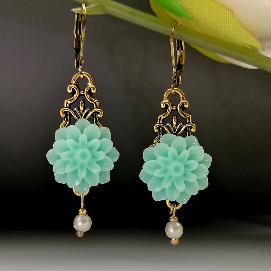 Rongyu Bohemian Fashion Chalcedony Flower Pearl Earrings - 𝓢𝓱𝓸𝓹𝓵𝓮𝓬𝔂