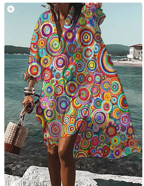 Women's Loose Digital Printing Long-sleeved Lapel Shirt Dress - 𝓢𝓱𝓸𝓹𝓵𝓮𝓬𝔂