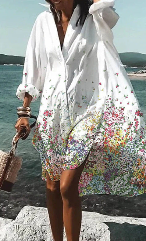 Women's Loose Digital Printing Long-sleeved Lapel Shirt Dress - 𝓢𝓱𝓸𝓹𝓵𝓮𝓬𝔂