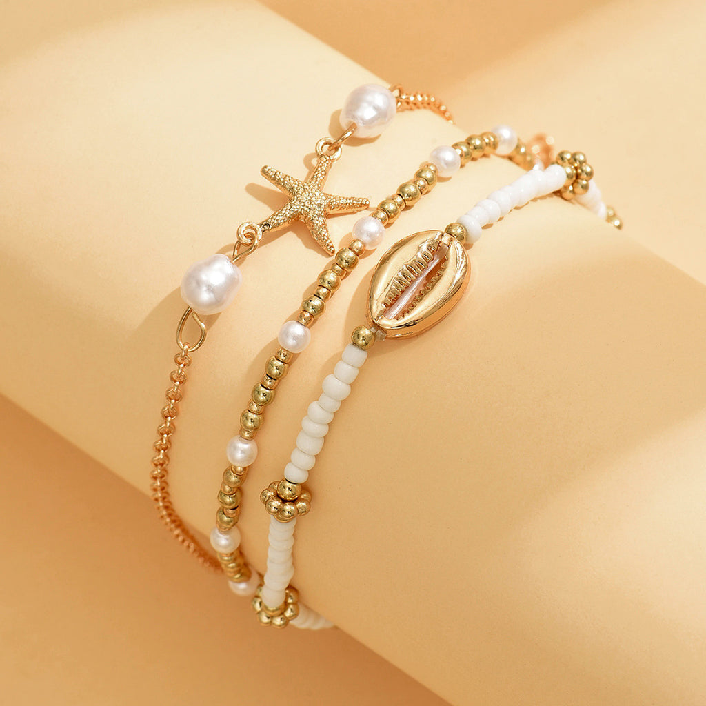 Beach Vacation Bead Shell Starfish Foot Ornaments Anklet Three-piece Set - 𝓢𝓱𝓸𝓹𝓵𝓮𝓬𝔂