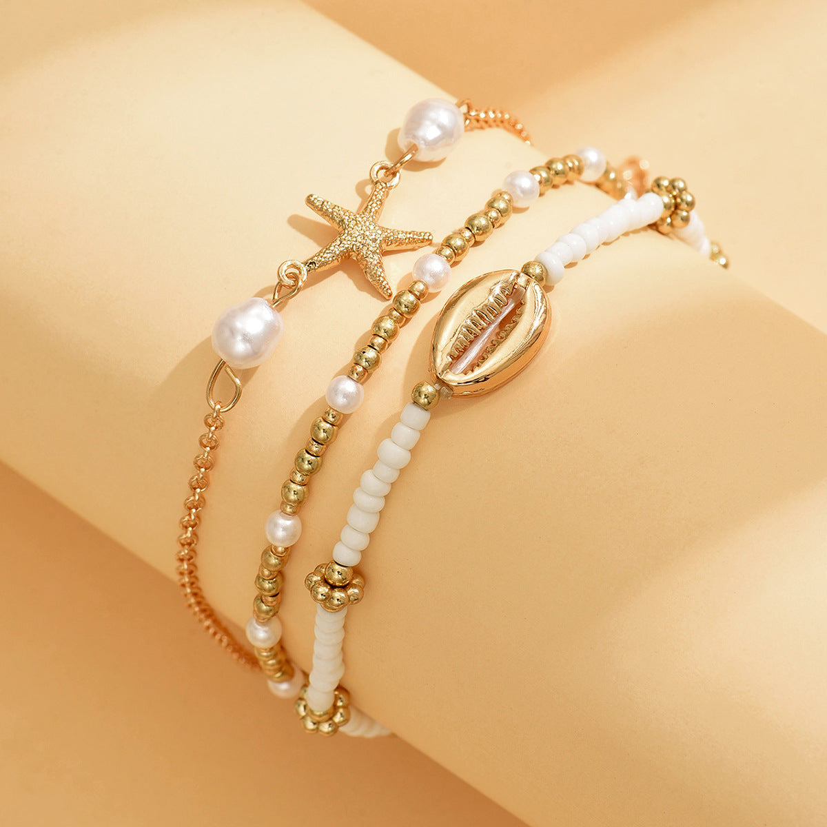 Beach Vacation Bead Shell Starfish Foot Ornaments Anklet Three-piece Set - 𝓢𝓱𝓸𝓹𝓵𝓮𝓬𝔂