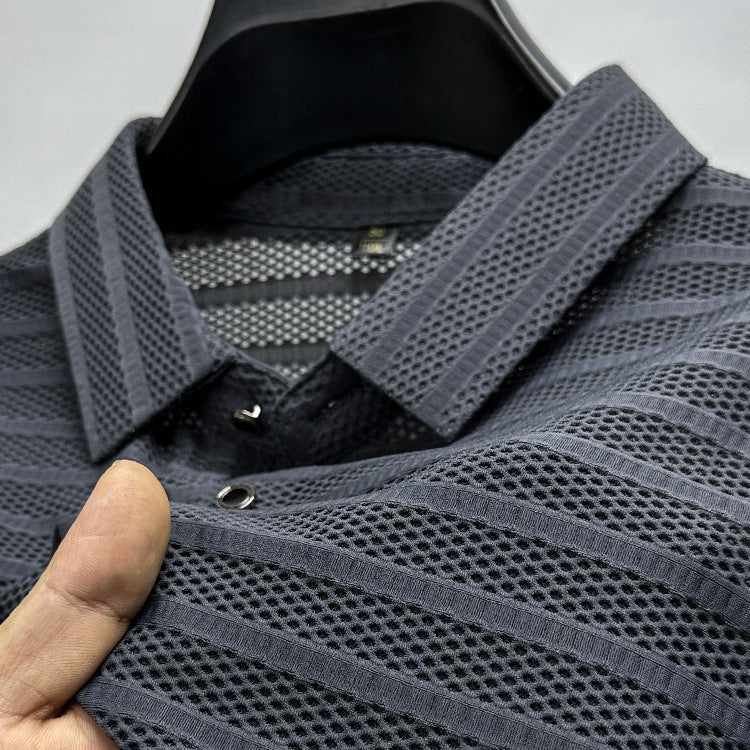 Hollow-out Ice Silk Mesh Breathable Short-sleeved Men's Lapel Polo Shirt - 𝓢𝓱𝓸𝓹𝓵𝓮𝓬𝔂