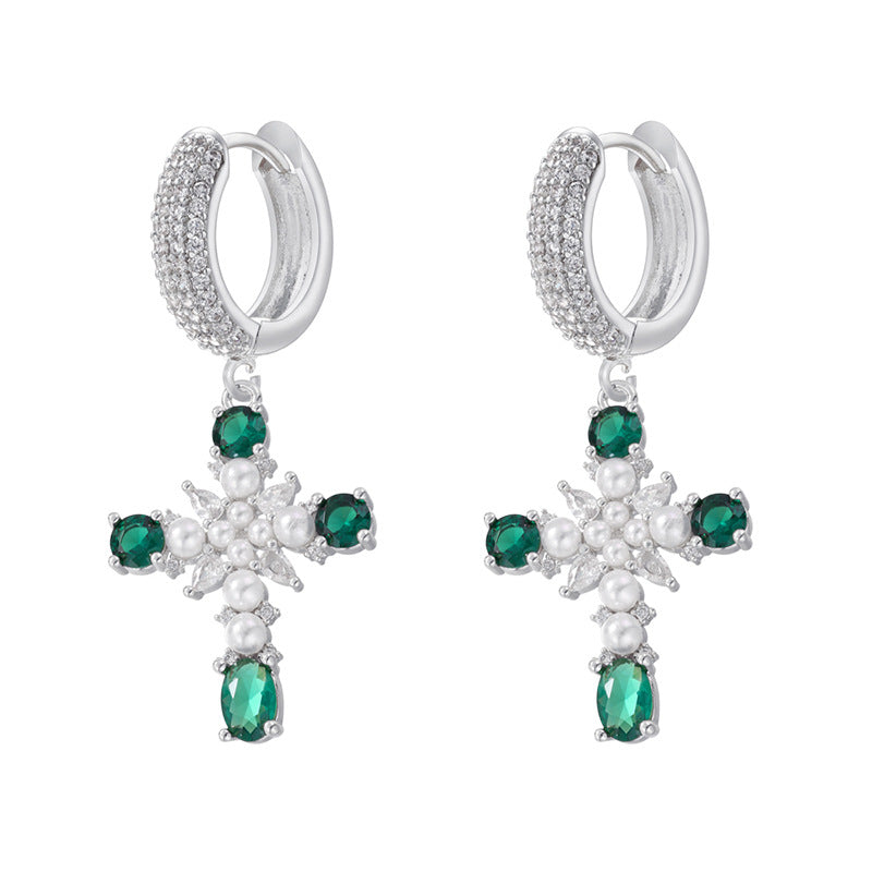 European And American Entry Lux Copper Plating 18K Gold Inlaid Colorful Crystals Cross Earrings - 𝓢𝓱𝓸𝓹𝓵𝓮𝓬𝔂