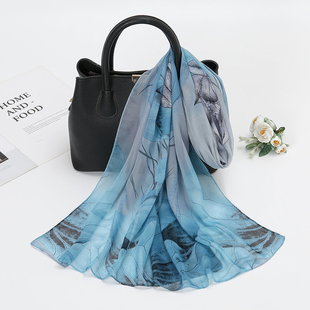 Thin Chiffon Lotus Pond Moonlight Printed Silk Scarf - 𝓢𝓱𝓸𝓹𝓵𝓮𝓬𝔂