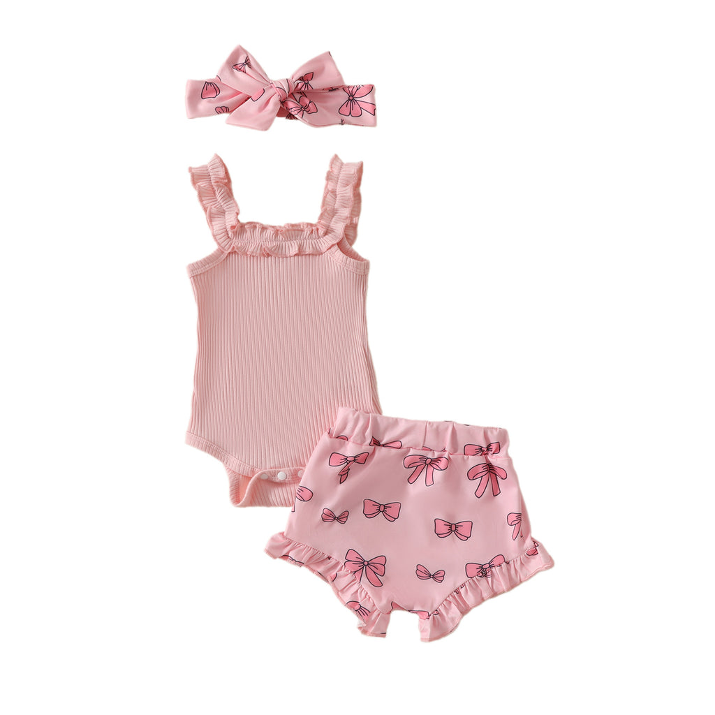 Girls' Solid Color Romper Bow Shorts Two-piece Set - 𝓢𝓱𝓸𝓹𝓵𝓮𝓬𝔂