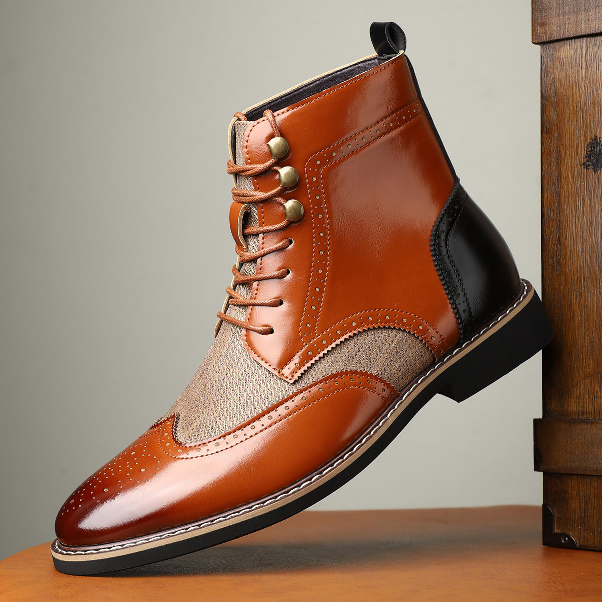 New British Men's High Top Color Blocked Leather Shoes - 𝓢𝓱𝓸𝓹𝓵𝓮𝓬𝔂