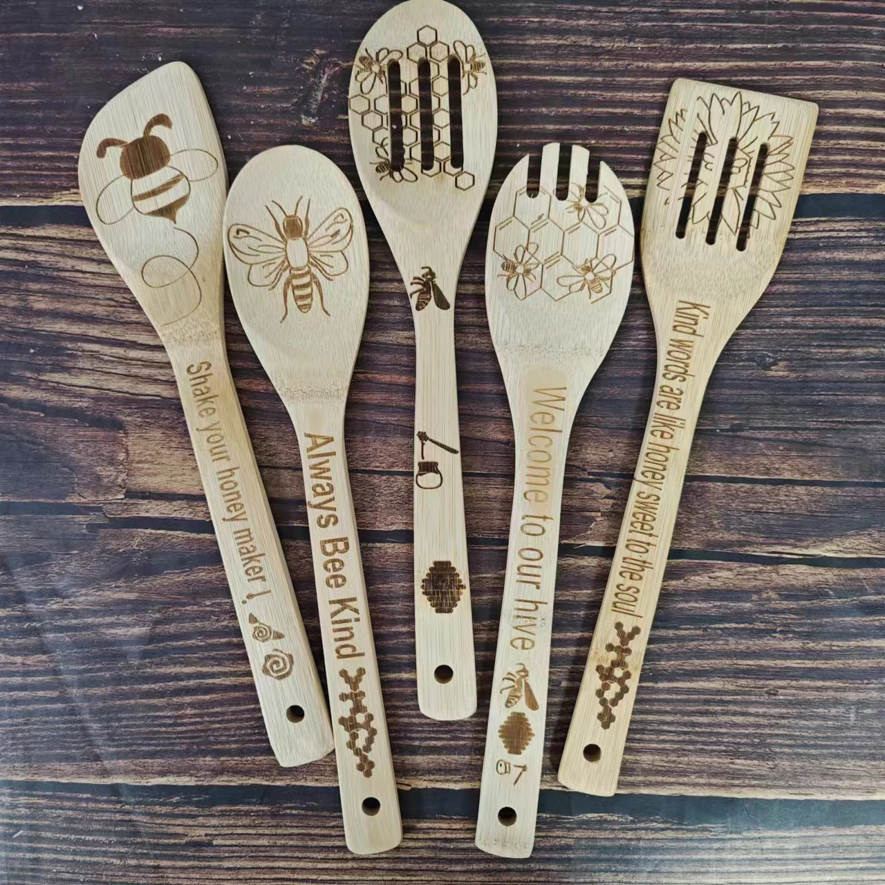 Bamboo Shovel Laser Engraving Pattern Halloween Christmas Bamboo Shovel Cooking Suit Five-piece Set - 𝓢𝓱𝓸𝓹𝓵𝓮𝓬𝔂