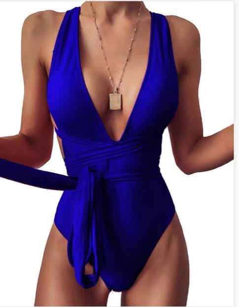 Women's One-piece Lace-up Sexy Deep V Backless Swimsuit