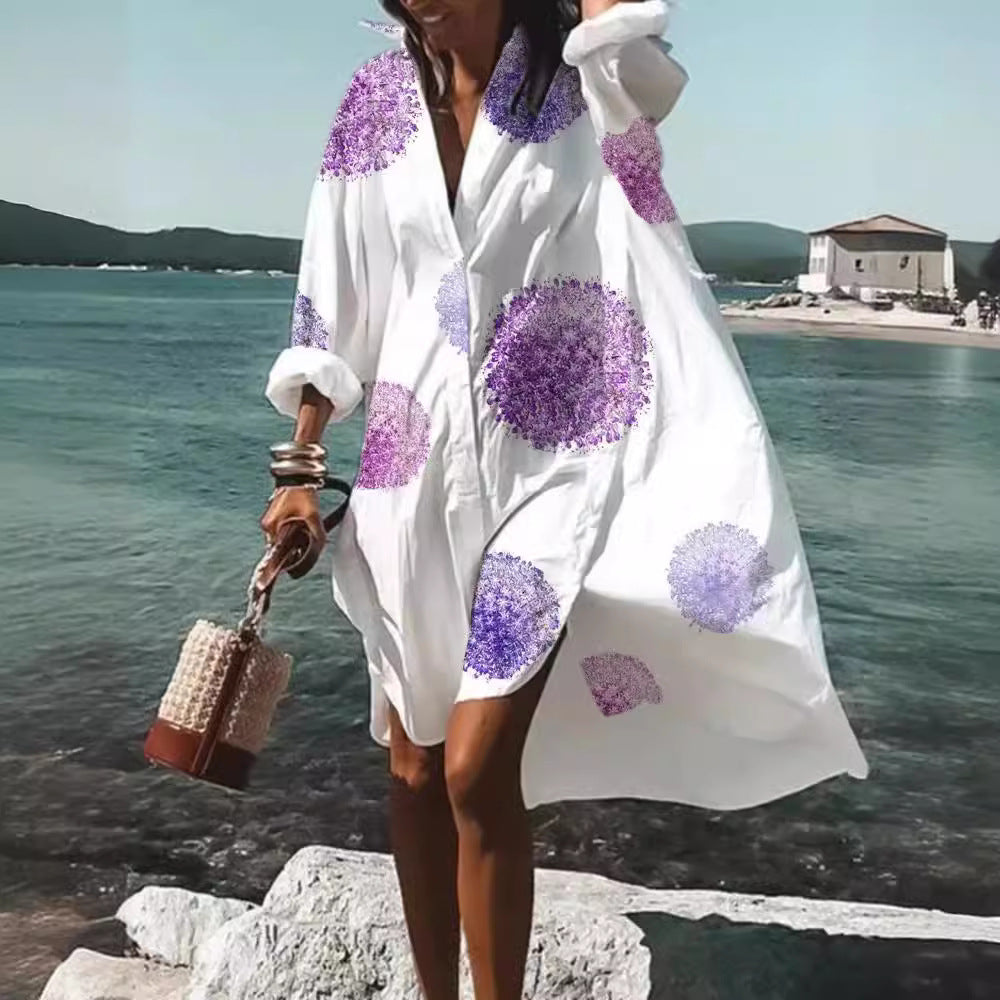 Women's Loose Digital Printing Long-sleeved Lapel Shirt Dress - 𝓢𝓱𝓸𝓹𝓵𝓮𝓬𝔂