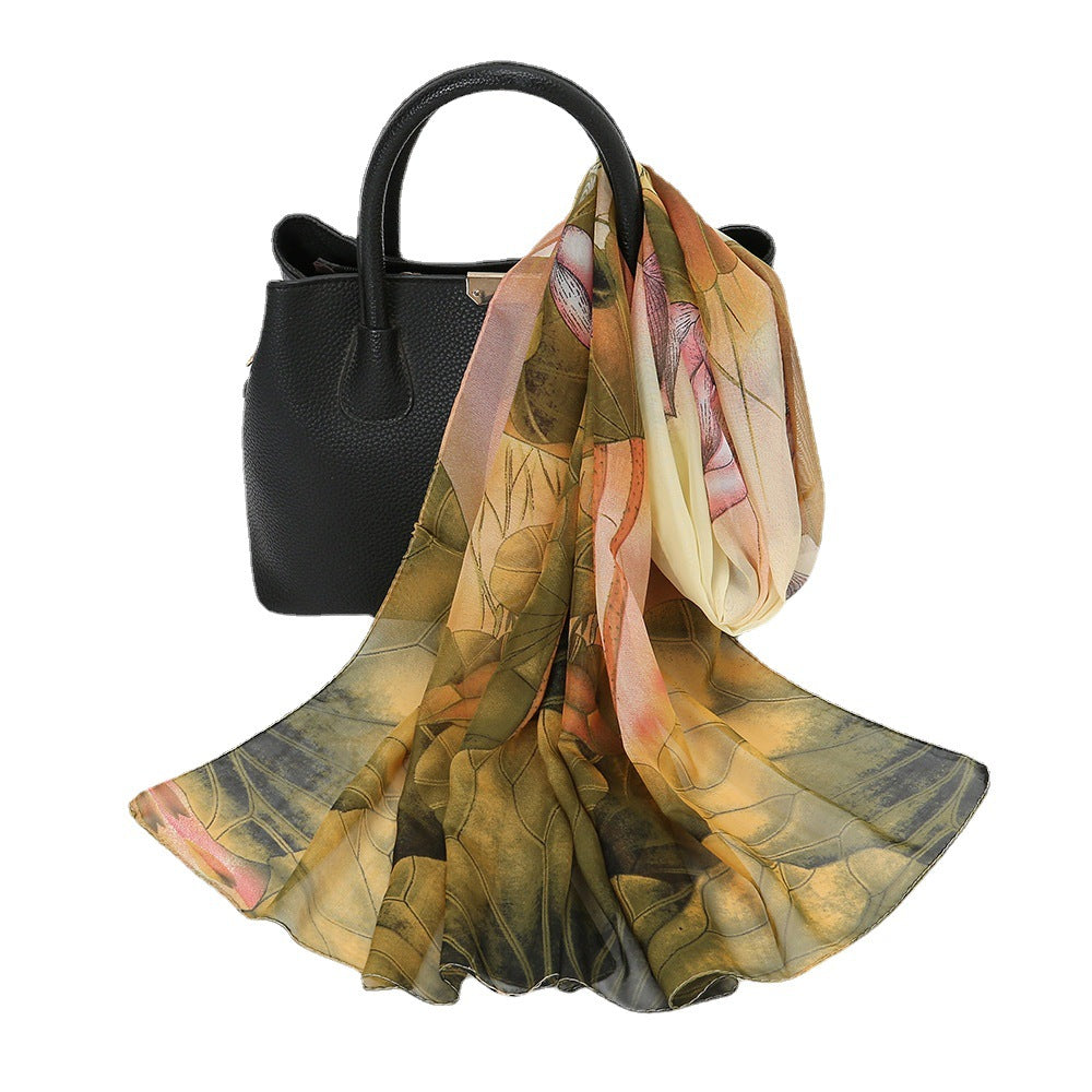 Thin Chiffon Lotus Pond Moonlight Printed Silk Scarf - 𝓢𝓱𝓸𝓹𝓵𝓮𝓬𝔂
