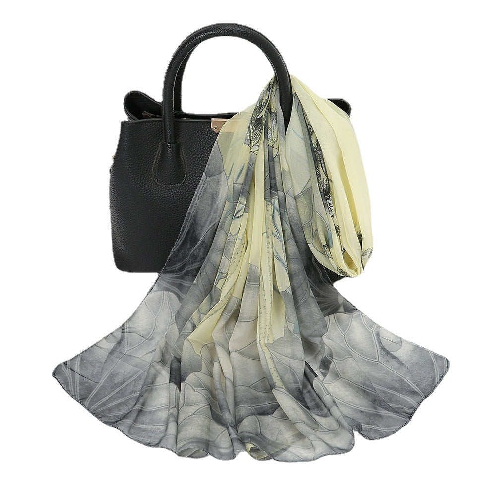 Thin Chiffon Lotus Pond Moonlight Printed Silk Scarf - 𝓢𝓱𝓸𝓹𝓵𝓮𝓬𝔂