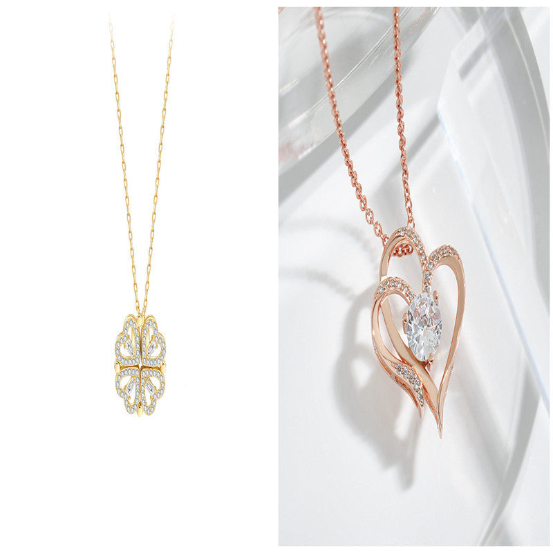 Explosive Style Detachable Deformed Four-leaf Clover Necklace For Women A Multi-wearing Zircon Small Love Short Clavicle Chain - 𝓢𝓱𝓸𝓹𝓵𝓮𝓬𝔂