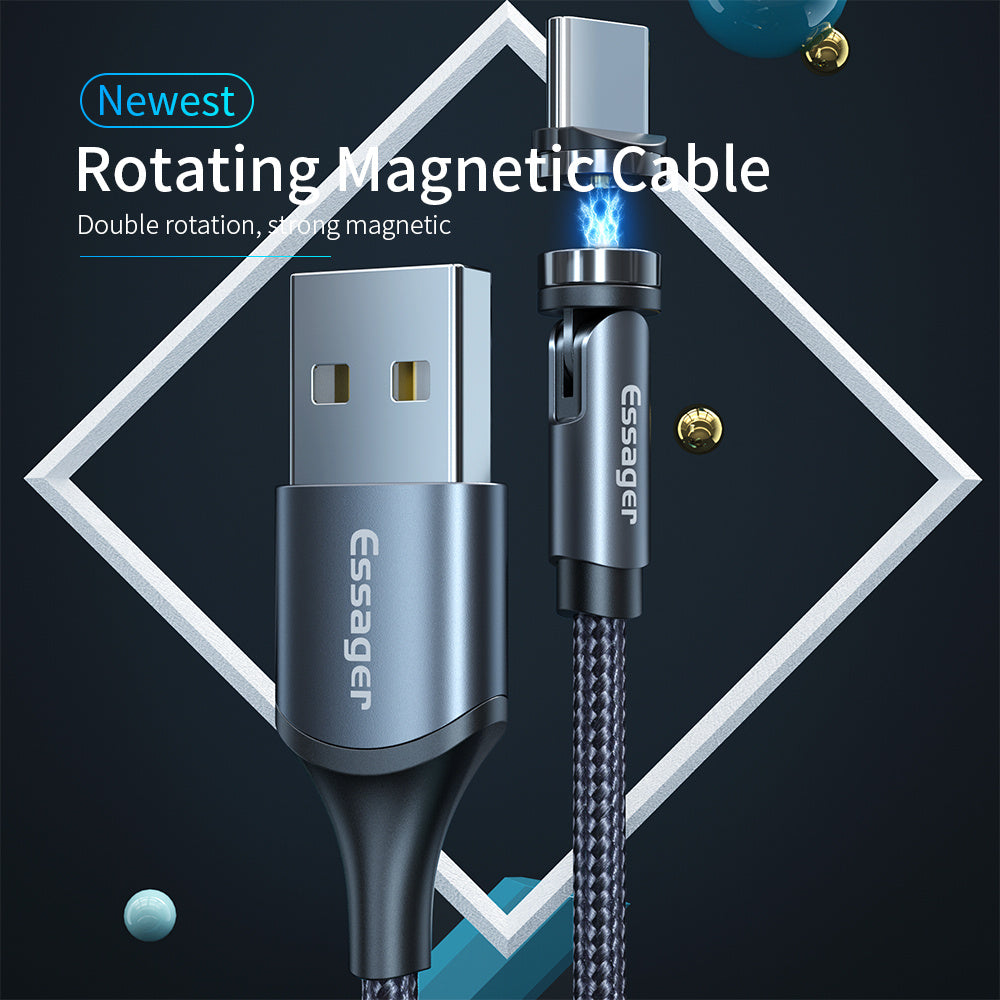 Essager Rotate Magnetic Cable 360 Degree USB Type C Charging Cable Fast Charging Magnet Charger 540 Rotate Micro Magnetic Cable - 𝓢𝓱𝓸𝓹𝓵𝓮𝓬𝔂