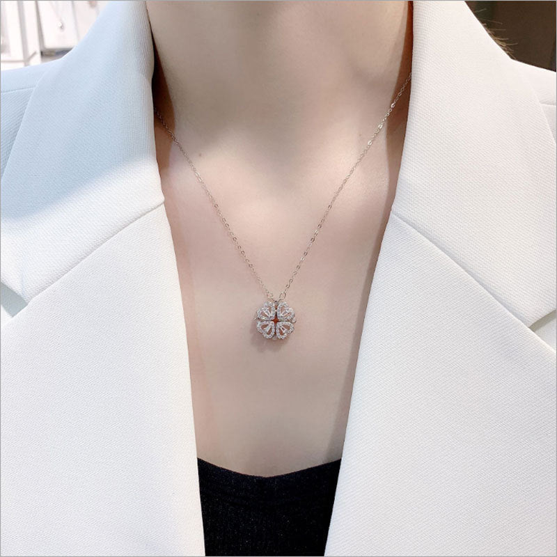 Explosive Style Detachable Deformed Four-leaf Clover Necklace For Women A Multi-wearing Zircon Small Love Short Clavicle Chain - 𝓢𝓱𝓸𝓹𝓵𝓮𝓬𝔂