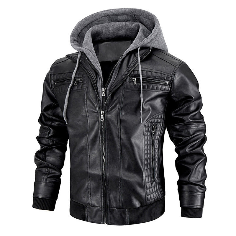 Hooded Jacket With Zipper Pockets Fashion Warm Pu Leather Coat Mens Clothing - 𝓢𝓱𝓸𝓹𝓵𝓮𝓬𝔂