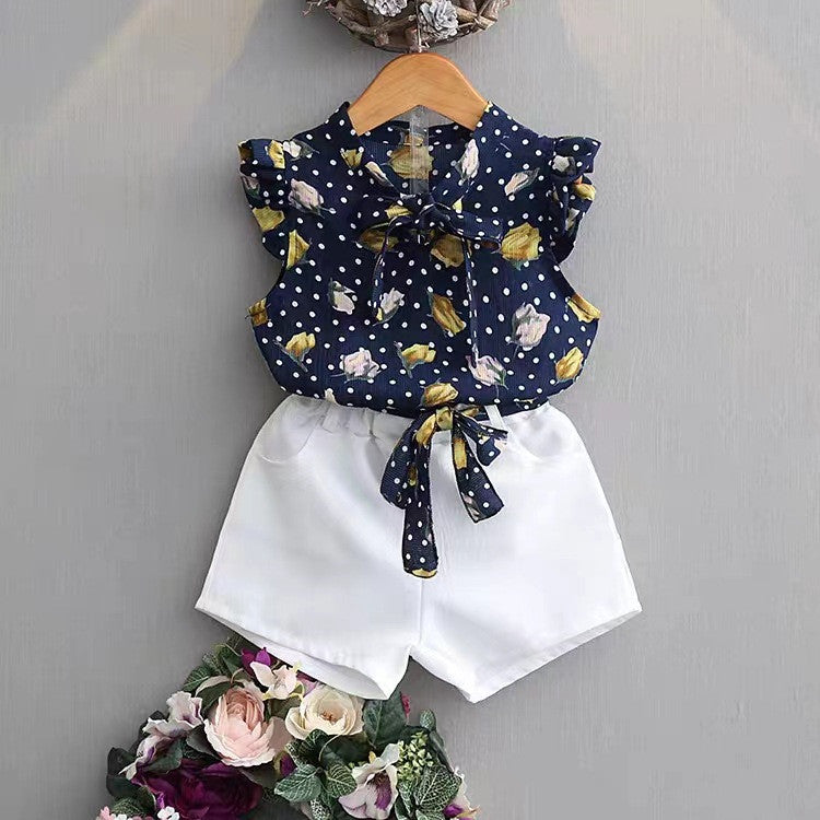 Girls Chiffon Sleeveless Flower Printed Two-piece Suit - 𝓢𝓱𝓸𝓹𝓵𝓮𝓬𝔂