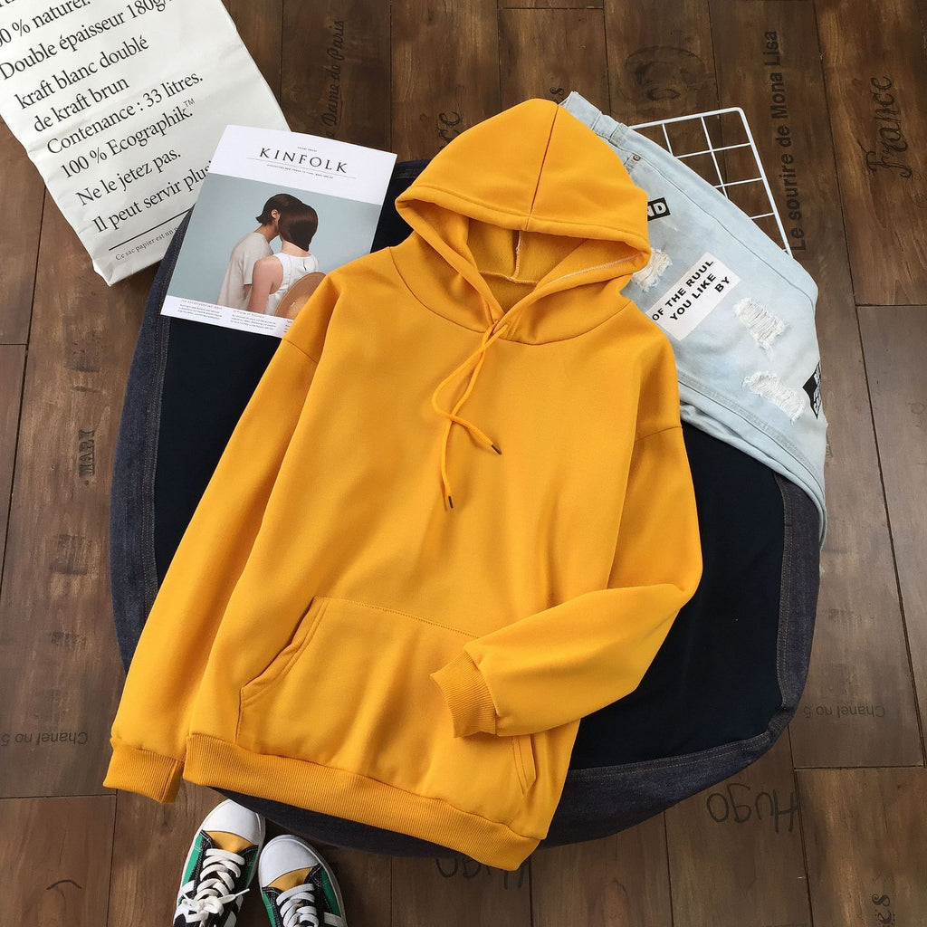 Long Sleeve Solid Color Hooded Sweater Couple - 𝓢𝓱𝓸𝓹𝓵𝓮𝓬𝔂