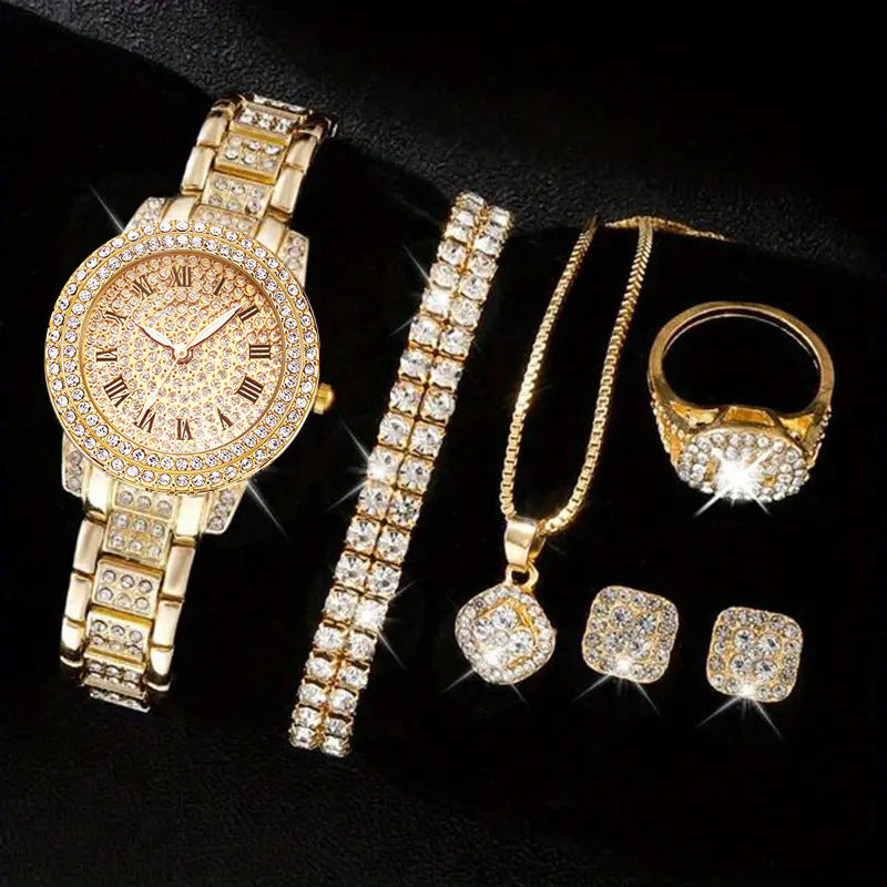 Women's Diamond Fashion Roman Quartz Watch Five-piece Set - 𝓢𝓱𝓸𝓹𝓵𝓮𝓬𝔂