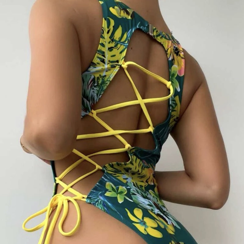 New Back Hollow Out Strap One Piece Swimsuit