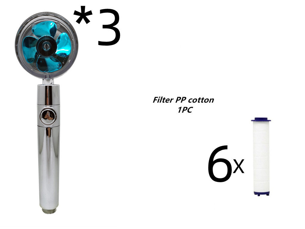 Propeller Driven Shower Head With Stop Button And Cotton Filter Turbocharged High Pressure Handheld Shower Nozzle 