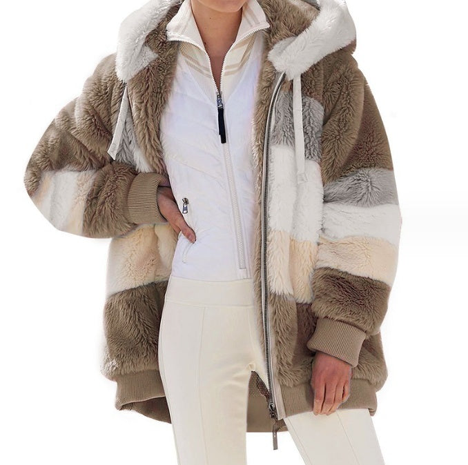 Women's Loose Plush Multicolor Hooded Jacket - 𝓢𝓱𝓸𝓹𝓵𝓮𝓬𝔂