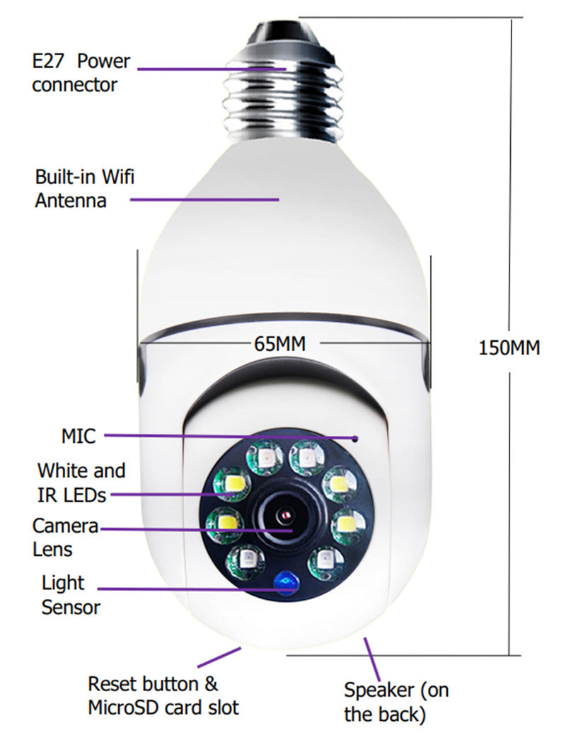 WiFi CAMERA 1080P Bulb 4X Zoom Camera E27 Home 5GWiFi Alarm Monitor - 𝓢𝓱𝓸𝓹𝓵𝓮𝓬𝔂