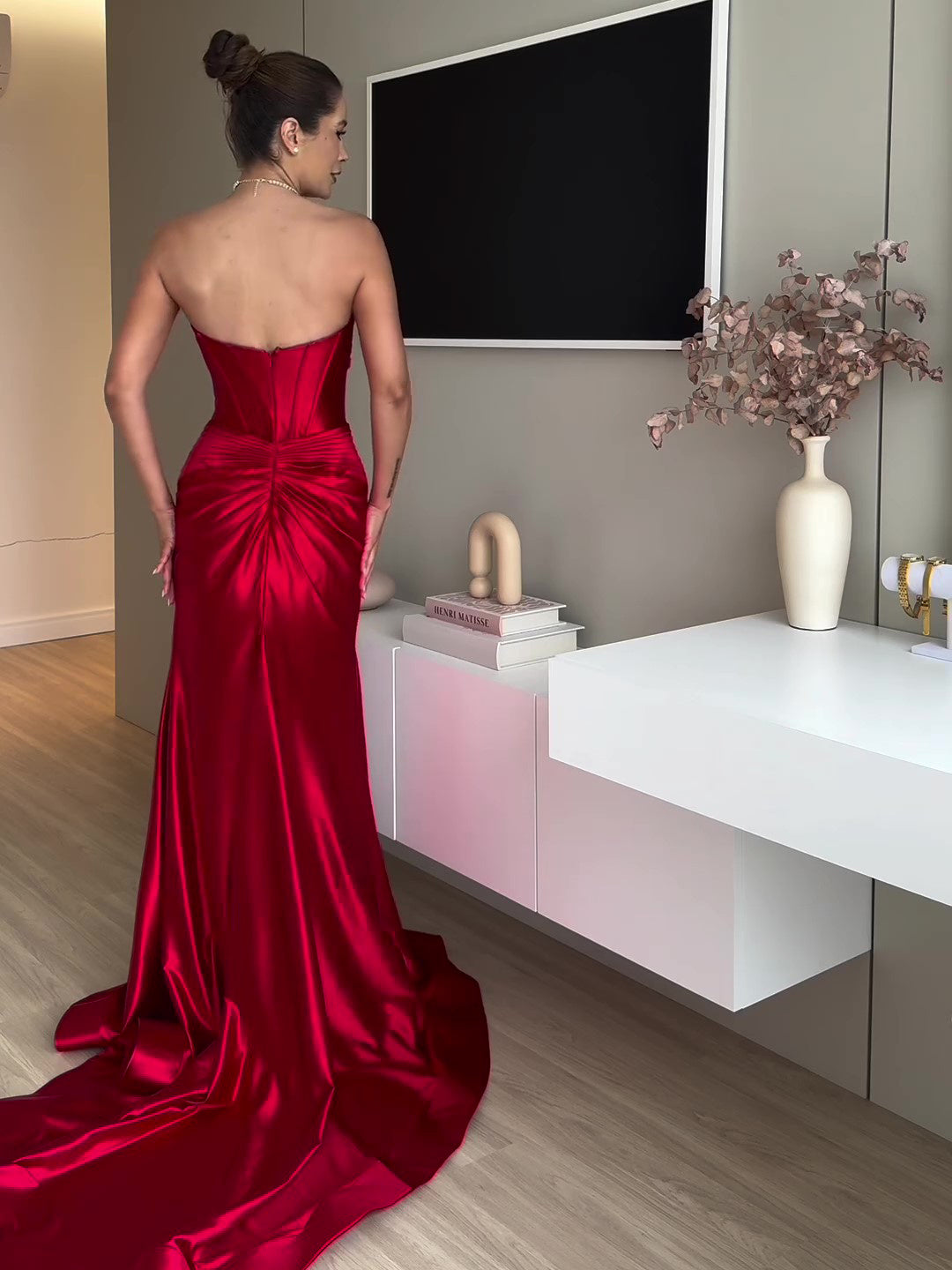 Tube Top Slit Red Extra Long Evening Dress - 𝓢𝓱𝓸𝓹𝓵𝓮𝓬𝔂