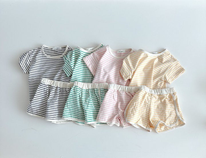 Breathable Stripes Homewear Short Sleeve Shorts Outwear Children's Clothing - 𝓢𝓱𝓸𝓹𝓵𝓮𝓬𝔂